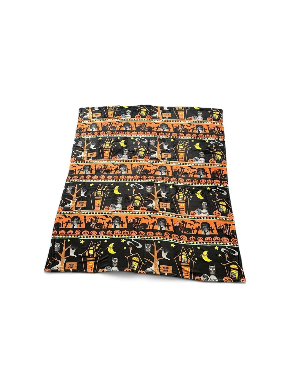 Halloween Pumpkin Print Plush Throw Blanket - Black & Orange